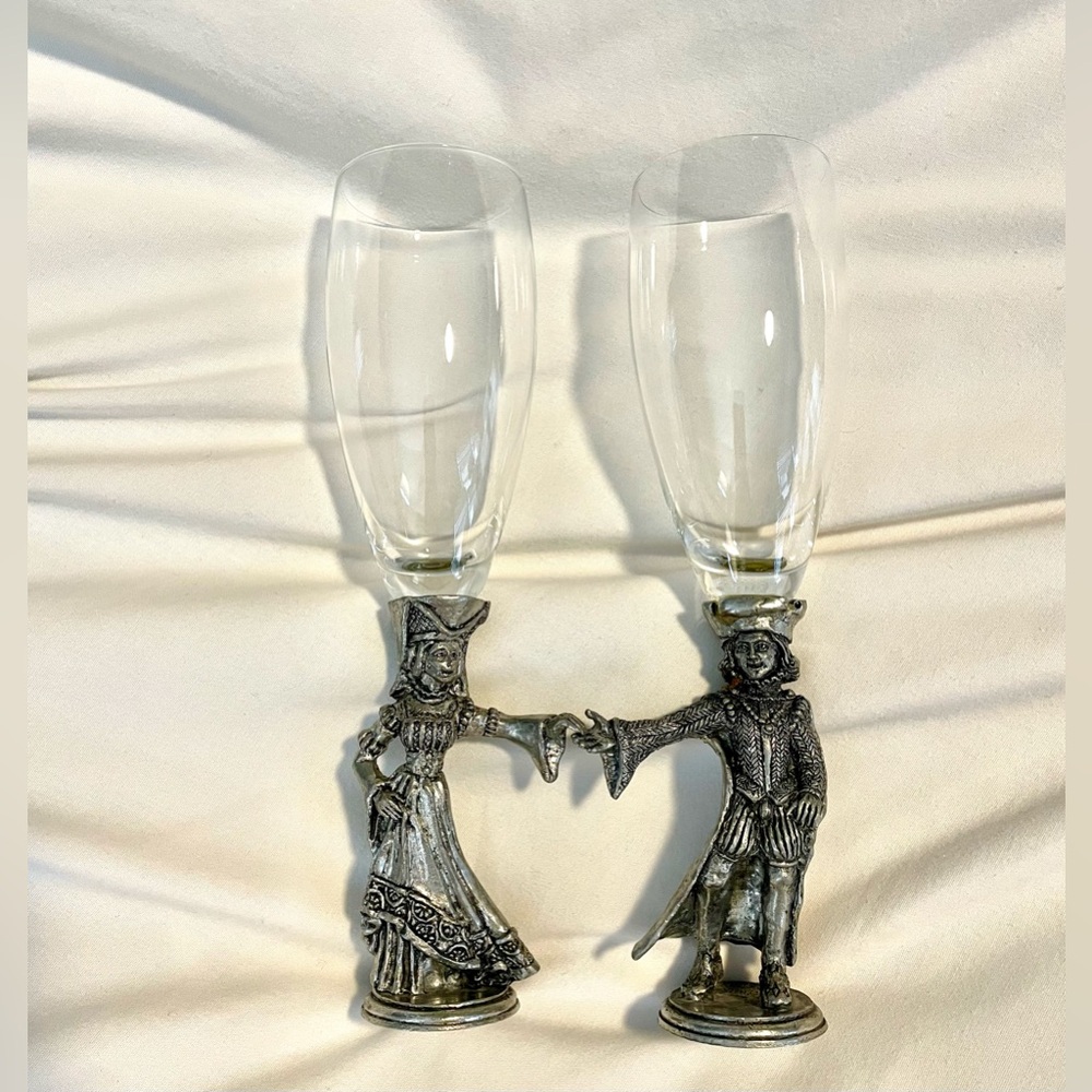 FELLOWSHIP FOUNDRY - 1991-Arthur & Guinevere 9.5” Pewter Champagne Flutes/Goblet